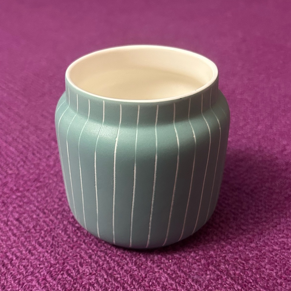 Anthropologie Blue / Teal With White Pinstripe 3.5”Canister (No Lid)